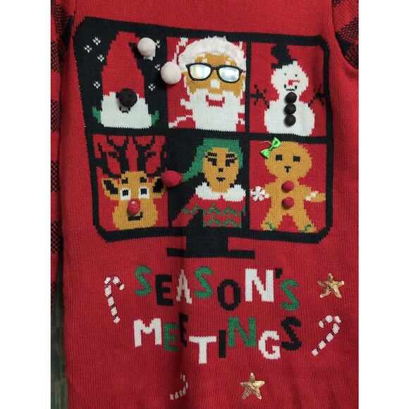 Derek Heart Seasons Meetings Ugly Christmas Sweater Buffalo Check Festive S - Picture 2 of 9